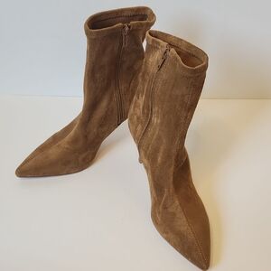 Khloy Women's Brown/Taupe Soft  Suede Stretch Stelleto Ankle Boots Size 9